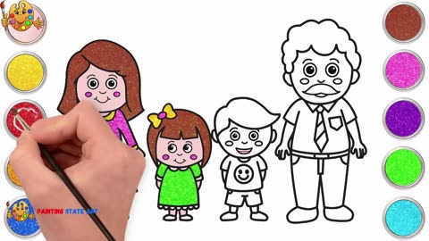 How to Draw a Family - Mother's Day Drawing, Painting and Coloring for Kids, Painting State Art
