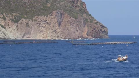 the cages of an aquaculture in the mediterranean sea