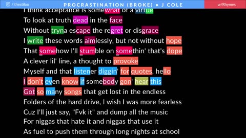 J Cole - procrastination (broke) Rhymes Highlighted