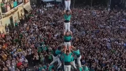A Castell is a traditional human tower built at festival in Catalonia | Balearic islands