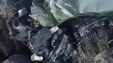 A pickup truck of Ukrainian forces destroyed in an accident