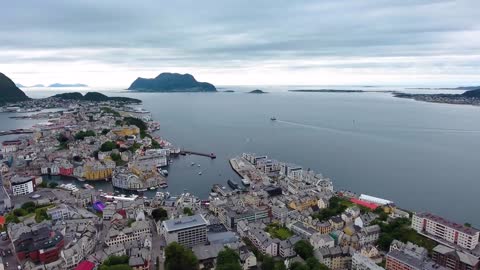 city of alesund norway aerial footage