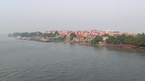 Biggest River of India, The Ganges in Kolkata, Howrah Station in the background