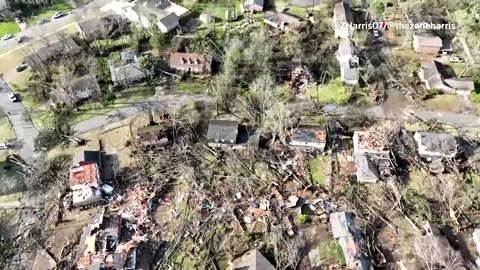 Drone footage shows damage from Arkansas tornado