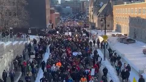 Thousands protest covid-tyranny in Montreal, Canada.