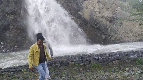 Waterfall in kashmir enjoyable moment with friends