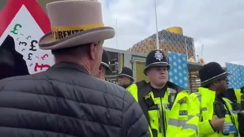 Communists causing havoc outside the Tory conference, drunk Steve of course there too.