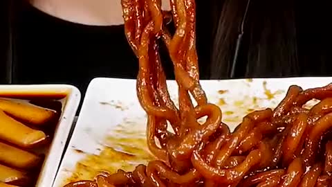 Black Bean Noodle Pororo Tteokbokki #zoeyasmr #zoeymukbang #bigbites #mukbang #asmr #food #먹방 #틱톡푸드