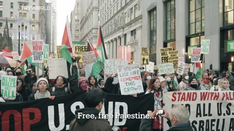 MASSIVE CROWD OF PRO-PALESTINE DEMONSTRATORS MARCH TO WALL STREET