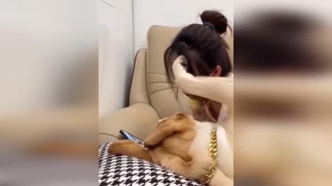 A girl and dog Romantic moment😂(FUNNY VIDEO).
