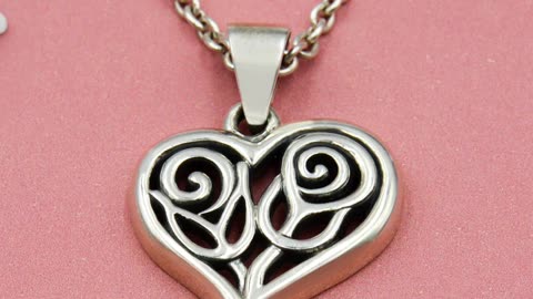 Enchanting Double Roses in Heart Silver Pendant: Embrace Eternal Love