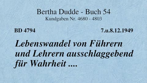 BD 4794 - LEBENSWANDEL VON FÜHRERN UND LEHRERN AUSSCHLAGGEBEND FÜR WAHRHEIT ....