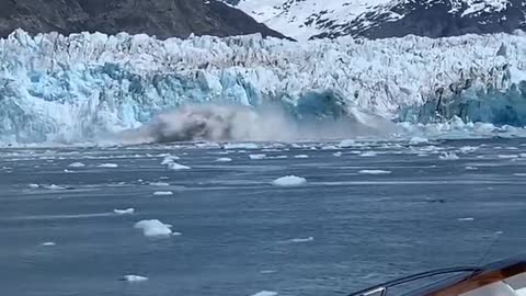 Alaskan Glacier calving Columbia with Epic 200 foot high “shooter” and Valdez glacier blue pools