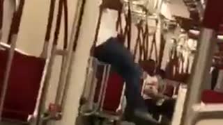 Leg lift ab workout subway train