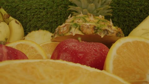 Sliced fresh fruit in a close up shot