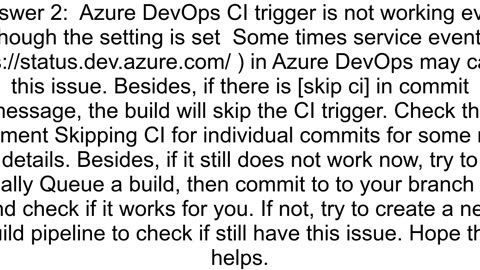 Azure DevOps CI trigger is not working even though the setting is set