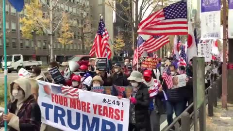 Japan for Trump protest yelling MAGA & God Bless Trump!