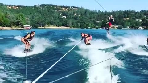 Collab copyright protection - group wakeboarding friend crash fall