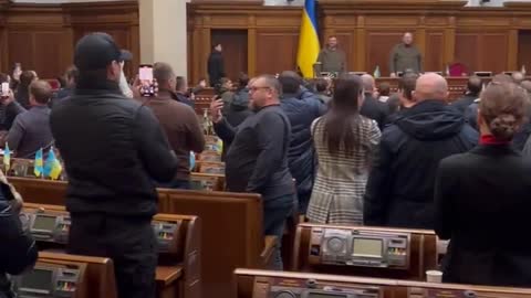 Ukrainian Parliament Meets In Person Despite Dangers, Sings National Anthem