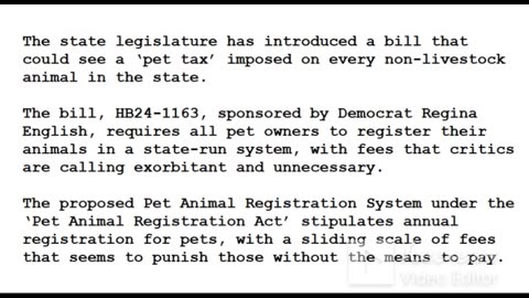 24-0204 - Colorado Dem Introduces 'Pet Tax' for All Animals