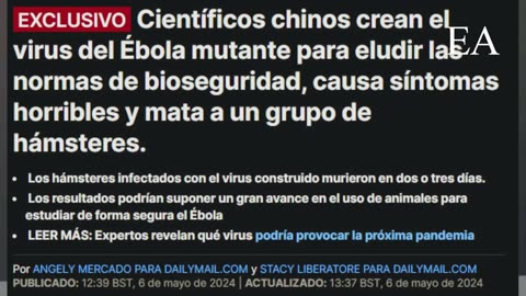 LA CINA CREA IN LABORATORIO UN NUOVO VIRUS SINTETICO DELL'EBOLA MUTANTE UTILIZZANDO LA VIROLOGIA SINTETICA SOLO LA NOTIZIA DIMOSTRA CHE CI SIANO I BIOLABORATORI E COME HO SEMPRE DETTO LI HANNO ANCHE I RUSSI E I CINESI NON SOLO GLI AMERICANI