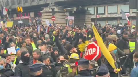 Human tide of protesters against covid tyranny in Paris - police forced to move back