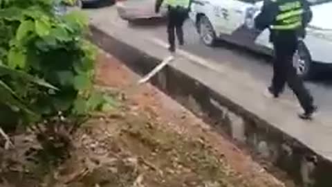 car evades police road block with unexpected move