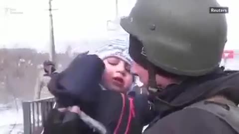 Ukraine soldier and his child love