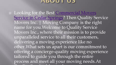 Best Commercial Movers Service in Cedar Springs
