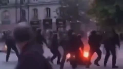 French police officers in Nantes, France, were attacked with a Molotov cocktail