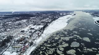 Moment Ice Lard Phenomenon Flows Past Russian City