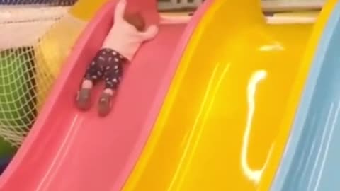 Baby don't want to slide - Try not to laugh - funny baby video - funny video for kids #shorts