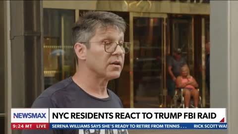 Leftist outside Trump Tower in support of FBI raid of Trump makes a fool of himself on Live TV.