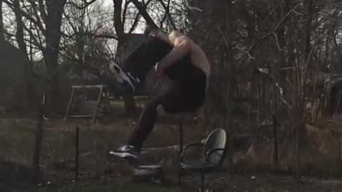 Shirtless parkour ramp kid fail