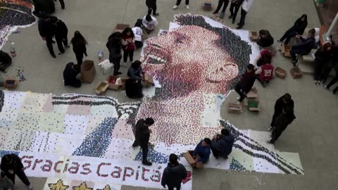 Lionel Messi mural made from recycled bottle caps