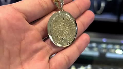 Solid Gold Miami Cuban Chain & Aztec Calendar Pendant