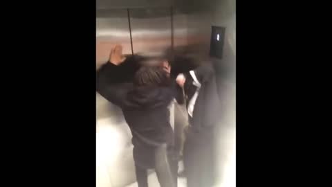 Poor guy running for his life in the elevator prank hahaha