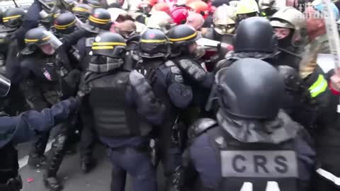 Firefighters Clash With riot police in France