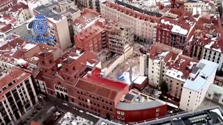 Aerials capture destruction of Madrid building blast