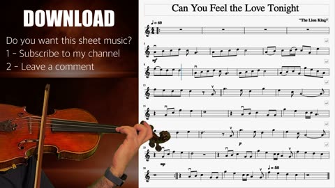 CAN YOU FEEL THE LOVE TONIGHT - FREE VIOLIN - EASY PLAY ALONG