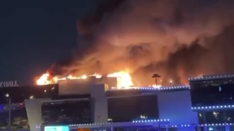 Roof Of Crocus City Hall Begins Collapsing As Blaze Continues