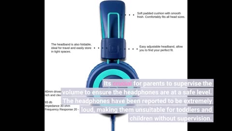 Kids Headphones - noot products K11 Foldable Stereo Tangle-Free 3.5mm Jack Wired Cord On-Ear He...