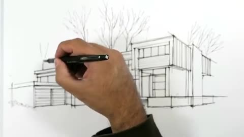 Draw Trees Of Different Shapes On The Roof Of The Building