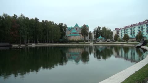 City pond and Muslim mosque.