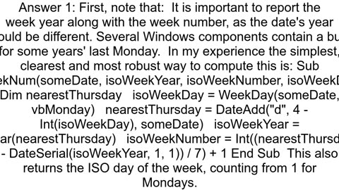 ISO week number in VBScript or VBA