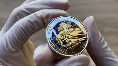 2023 Royal Mint UK, Great Britain Myths & Legends Series - King Arthur 1oz Coloured Silver BU Coin