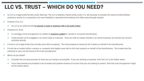 LLC versus a Trust? Here are the Basics....