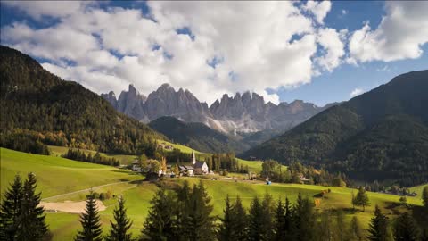 landscape of st magdalena village and church geisler spitzen