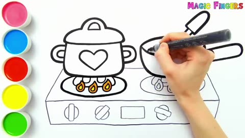 Stove Drawing, Painting and Coloring for Children, Toddlers | Let's Draw, Paint Together