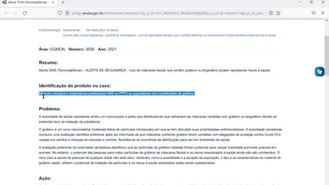 Anvisa - ALERTA DE SEGURANÇA sobre uso de máscaras faciais com grafeno.